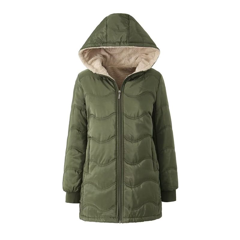 Women's Clothing 2024 Winter New Geometric Wave Hooded Lambskin Thickened Warm Cotton padded Jacket Women's Medium and Long Coat Cotton Clothes_voghion.com