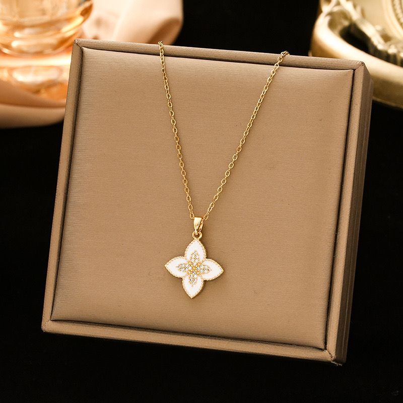 Designer completo diamante quatro folhas trevo colar feminino pequeno fresco simples moda todo o temperamento clavícula corrente_voghion.com