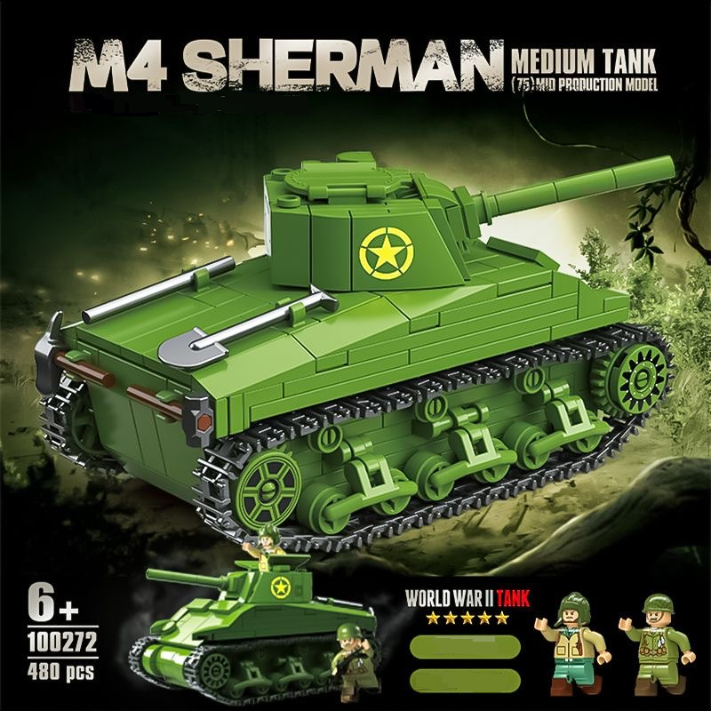 Speelgoed en spellen Tweede Wereldoorlog Militair Sherman Medium Tank Middellange termijn Kleine deeltjes assemblage speelgoed_voghion.com