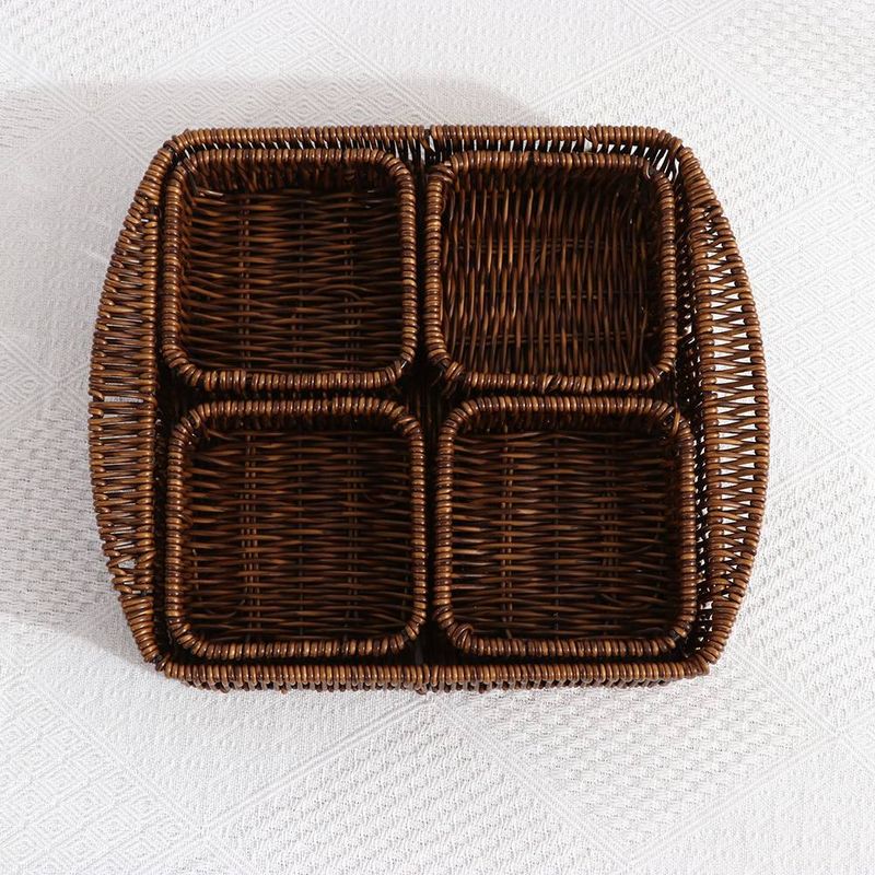 Chic Handwoven Wicker Storage Basket – Four - Square Compartments For Neat Organization! Durable & Stylish, Ideal For Decluttering With Rustic Charm_voghion.com
