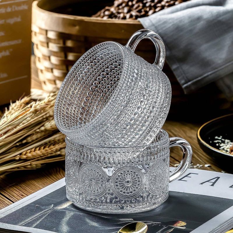 Vintage Sunflower Embossed Coffee Mug - 16oz Glass Cup With Lid & Spoon For Milk/Juice_voghion.com