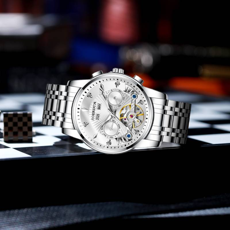 ROERDUM Apocalypse Knights Series – Dual-Color Luminous Hands, Silver Dial, Stylish Men's Mechanical Wristwatch_voghion.com