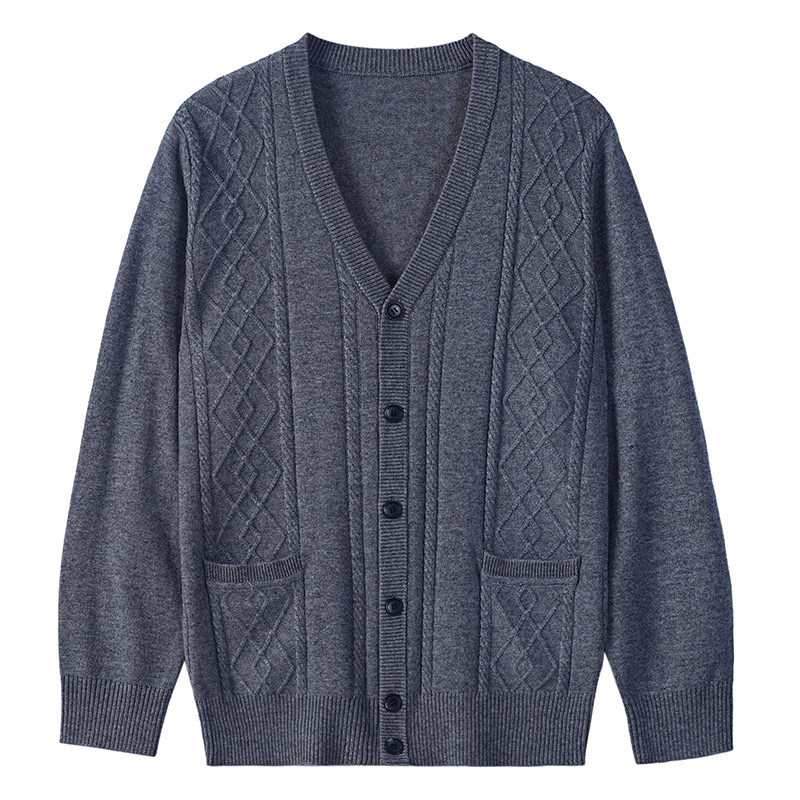 Ropa para hombre, otoño e invierno, nueva chaqueta de punto de lana para personas de mediana edad y mayores, suéter de jacquard con cuello en V para hombre, venta al por mayor_voghion.com