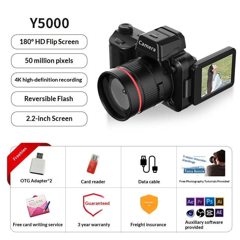Appareil photo numérique rétro CCD – Caméra de vlogging 4K HD pour débutants, compacte pour la photographie de voyage et de campus (16 MP, écran LCD 3 pouces, autofocus, légère)_voghion.com