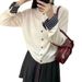Women's Clothing Knit Cardigan With Patchwork & Faux Two-Piece Design, Single Button Thin Layering Sweater Coat_voghion.com