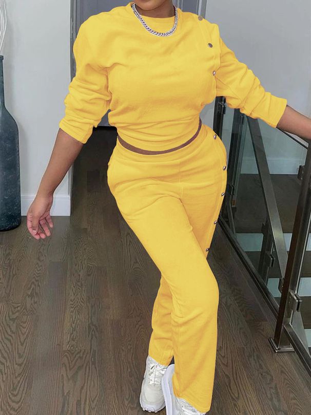 Abbigliamento da donna Felpa con petto laterale in due pezzi Pantaloni a maniche lunghe Completo casual alla moda_voghion.com