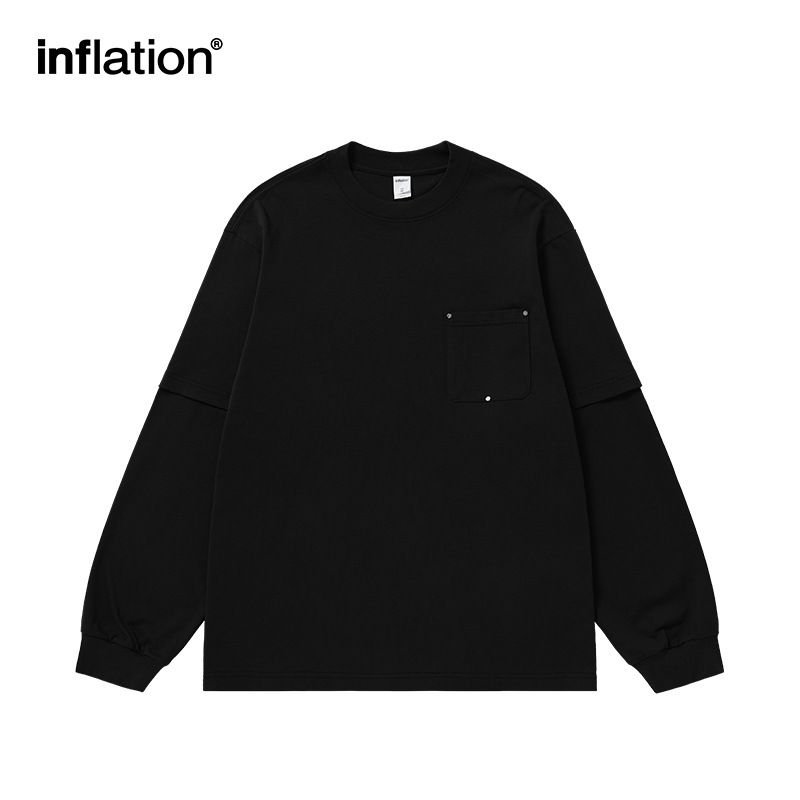 Férfi ruházat, kétrészes, hosszú ujjú pólók férfiaknak és nőknek ősszel, új divatos márkájú, csavaros, szegecselt zsebes póló_voghion.com