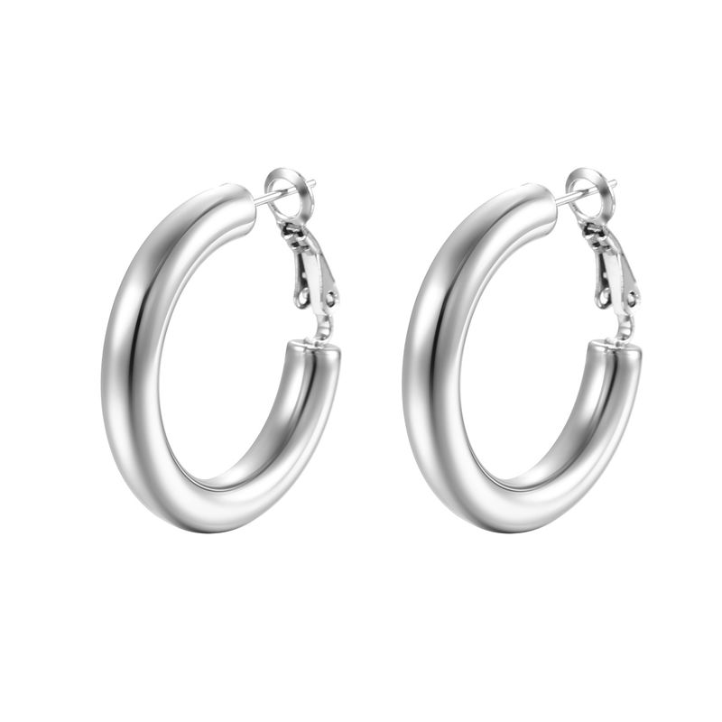 Orecchini da donna in acciaio inossidabile, rotondi e cavi, stile semplice, versatili, alla moda_voghion.com
