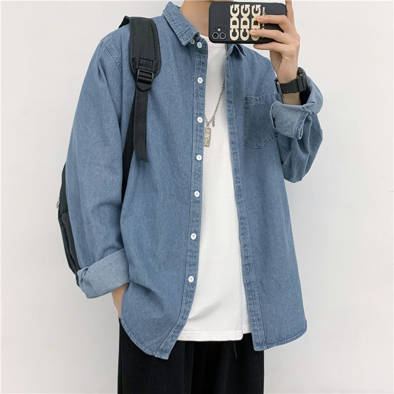 Veste cardigan ample en jean pour homme, style coréen, printemps-automne 2025, chemise décontractée, style universitaire_voghion.com