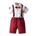 Babykleidung, Kinderkleid für das erste Jahr, Jungenanzug, bedruckte Kurzarm-Shorts, zweifarbige Hosenträger_voghion.com