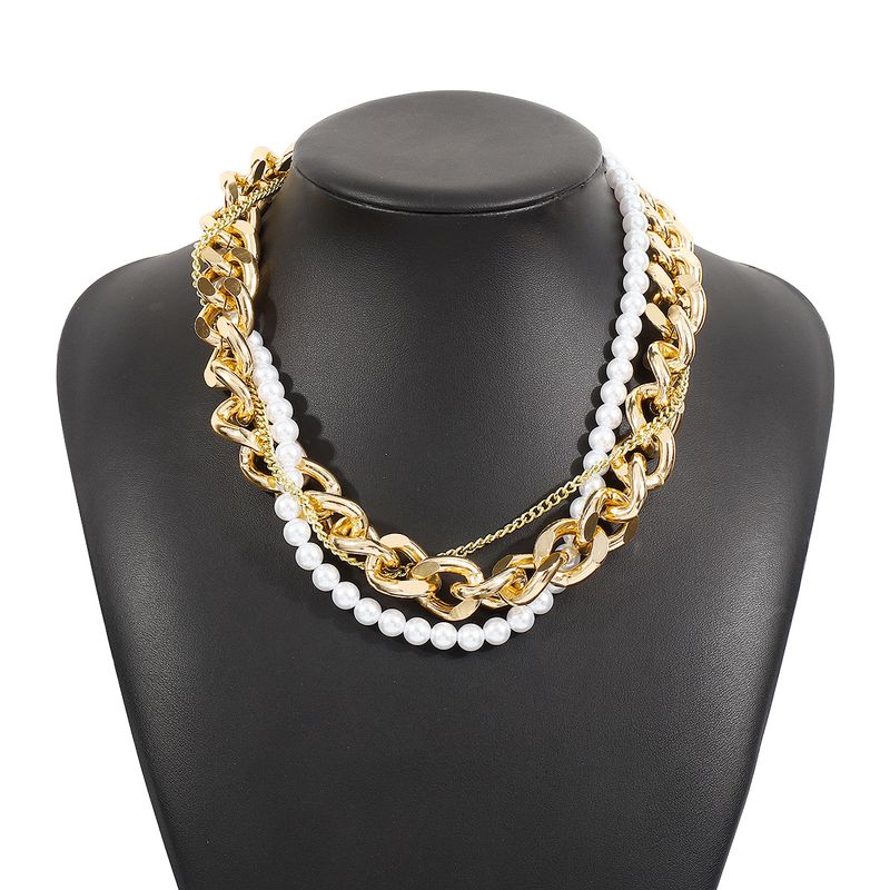 N11771 Cross Border European And American Metal Style Pearl Stacking Necklace For Women Light Luxury High End Vintage Necklace_voghion.com