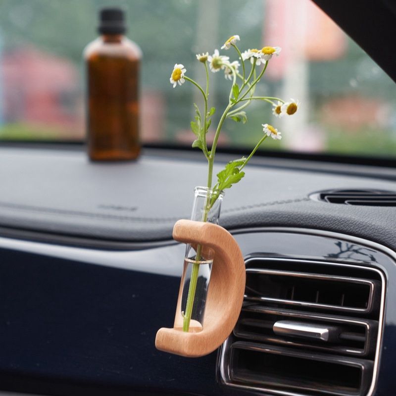 Priză de aer auto, vază montată special în mașină, consolă centrală, suport hidroponic pentru flori, decorațiuni interioare, ornament din lemn masiv_voghion.com