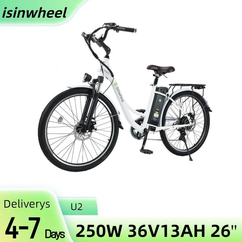 isinwheel U2 Electric Bike for Adults, 26" 250W 36V 13Ah Removable Battery, Electric Bicycle for City Commuting Trail, Shimano 7-Speed_voghion.com