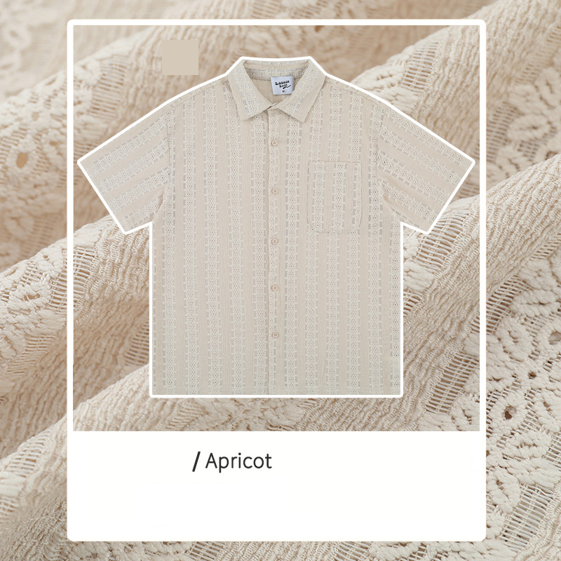Camicia da uomo in stile Old Money, squisita, con trama jacquard cava, estiva, sottile, leggera, di lusso, di alta gamma, semplice e versatile, a maniche corte_voghion.com