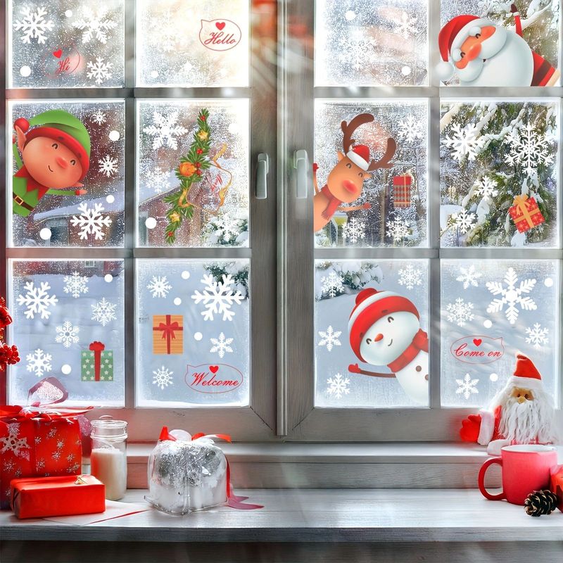 Christmas Santa Claus Static Window Stickers Christmas Gifts Snowman Snowflake Bathroom Glass Stickers_voghion.com