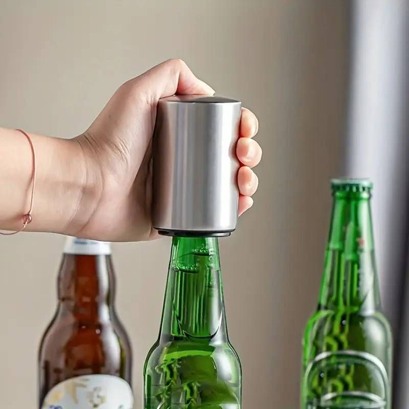 1Pc Stainless Steel Automatic Magnetic Beer Bottle Opener Cap Opener, Pressure & Pop Cap Opener, Bar Opener For Hotel, Family Dinner, Bar, Restaurant_voghion.com