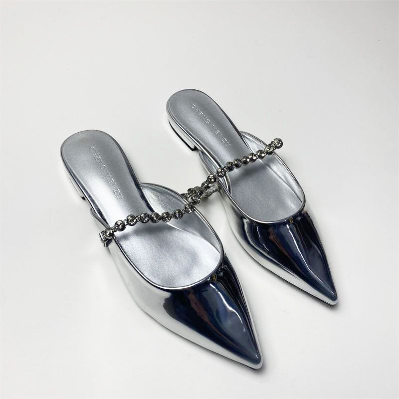 Γυναικεία Παπούτσια Μισές Παντόφλες για Γυναικεία Καλοκαιρινά Ρούχα για Υπαίθριες Δραστηριότητες Νέα Επίπεδα Σανδάλια με Μονό Λουράκι, Αλυσίδα Gem, Μυτερά Δάχτυλα, Mules_voghion.com