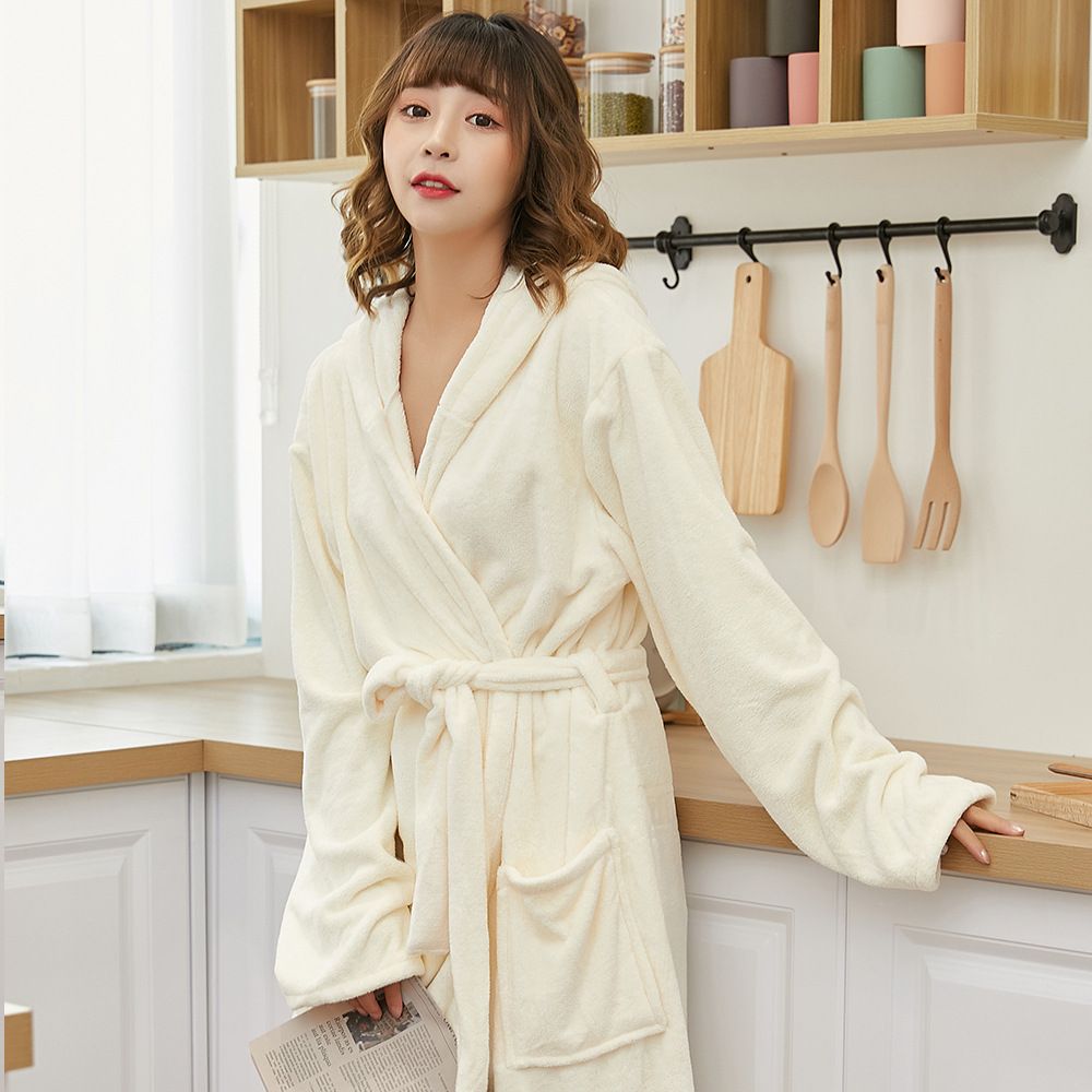 Soft Touch Micro Fleece Huva Morgonrock Plysch Lång Spa Robe Absorberande Morgonrock_voghion.com
