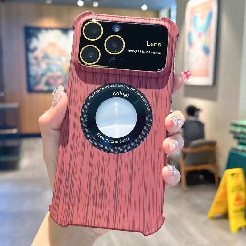 New high-quality wood grain large window magnetic mobile phone case_voghion.com