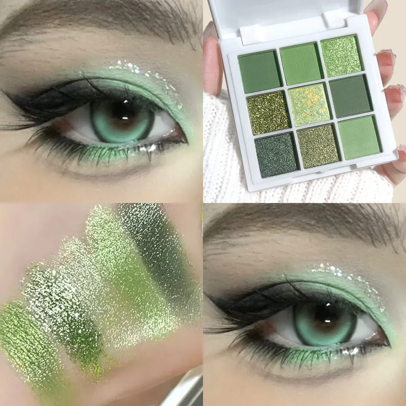 9 Color High-Pigment Green Eyeshadow Palette - Long Lasting, Smudge-Proof Matte & Shimmer Finishes For Everyday And Party Looks_voghion.com