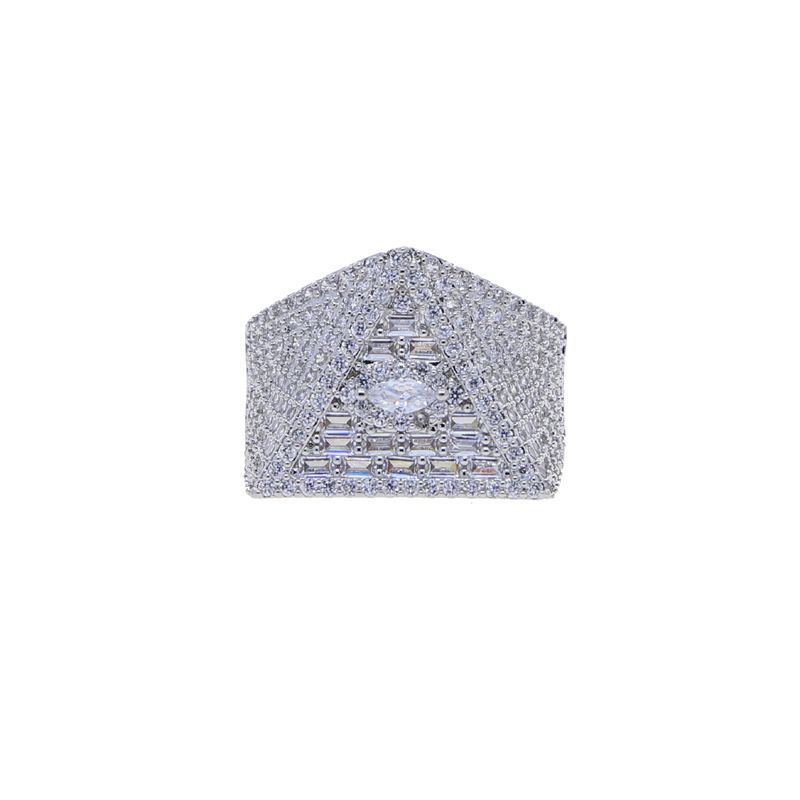Anillo de circonita triangular de estilo hip hop para hombre, joyería de alta gama, tendencia de moda y personalidad._voghion.com