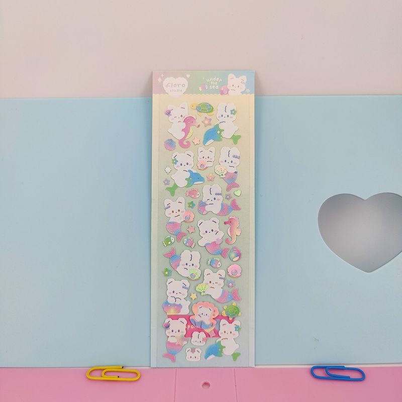 Guka stickers Korean cute rabbit four leaf clover pudding rainbow rabbit hot silver sequins photo DIY star chasing stickers_voghion.com