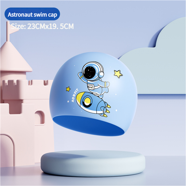 Children's Cartoon Boys Girls Long Hair Waterproof Ear Protection Non-Tightening Silicone Swim Cap Swimming Gear_voghion.com