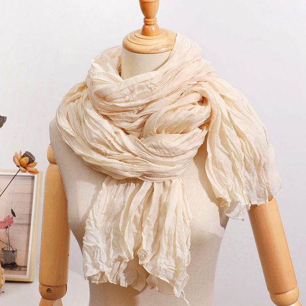 Grenzüberschreitender Außenhandel, geknitterter, gedrehter Baumwoll-Leinen-Schal, langer Schleier, künstlerisches einfarbiges Kopftuch, extra groß_voghion.com