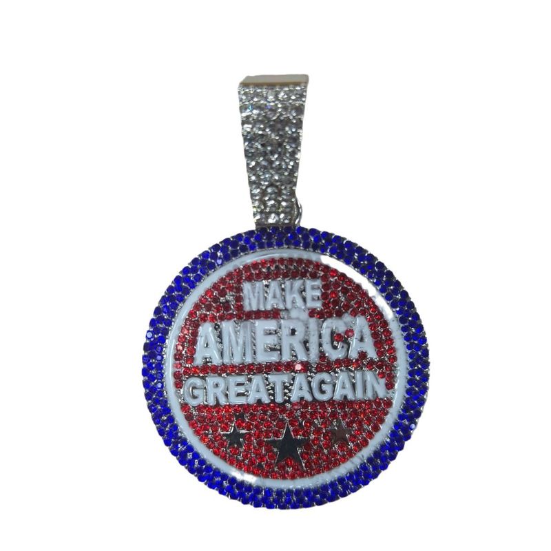 Yuvarlak Marka MAKE AMERica CREAT AGAIN Harf Alaşımlı Renkli Elmas Kolye Erkek Kolye_voghion.com
