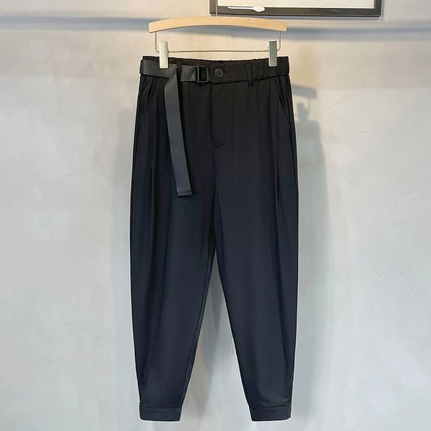 Men's Clothing Summer New Loose Belted Casual Drape Trousers Ice Silk Solid Color Trousers_voghion.com