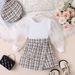 Mother & Kids Girls Knitted Patchwork Polka Dot Long Sleeve Girls Autumn Knitted Dot Long Sleeve Top + Chanel-Style Skirt Pants & Beret 3-Piece Set_voghion.com