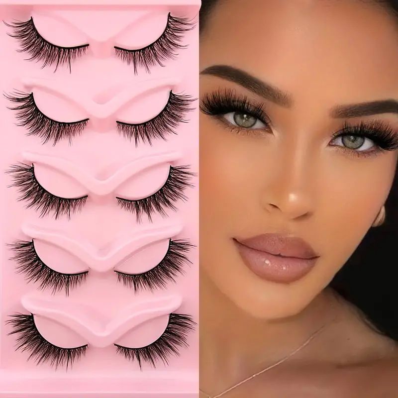 5 Çift Sert Bant Sahte Kirpikler - Kanatlı ve Hacimli (Uzatılmış Dış Köşeler, Dramatik Kedi Gözü Etkisi)_voghion.com