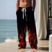 Sports casual for men's spring and autumn straight tube loose double pocket drawstring pants with flame print new style_voghion.com