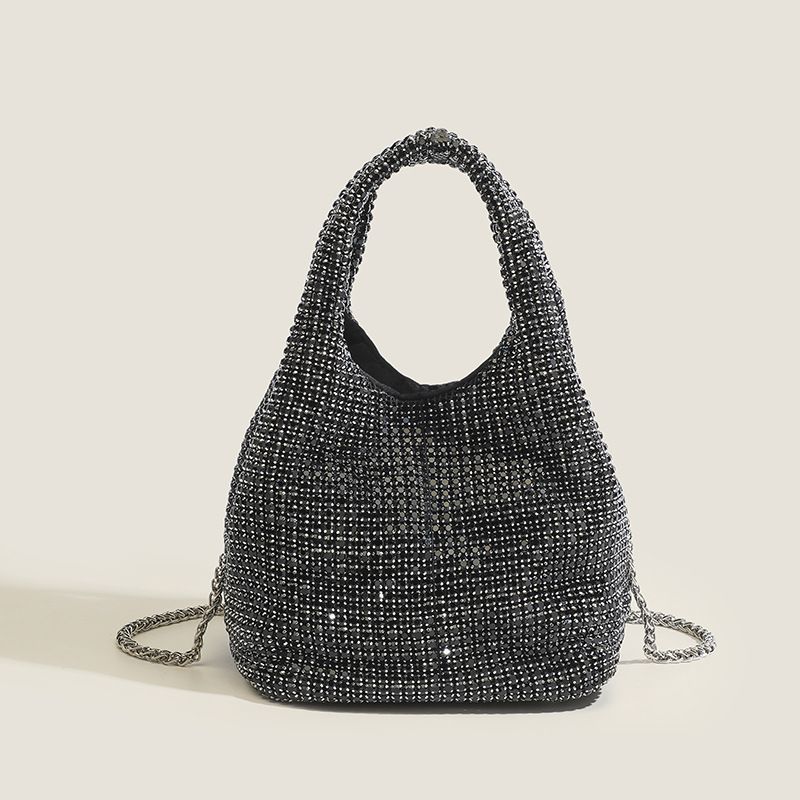 Borsa a secchiello con catena di diamanti di alta qualità, versatile, grande capacità, borsa a tracolla portatile con cestino per verdure_voghion.com