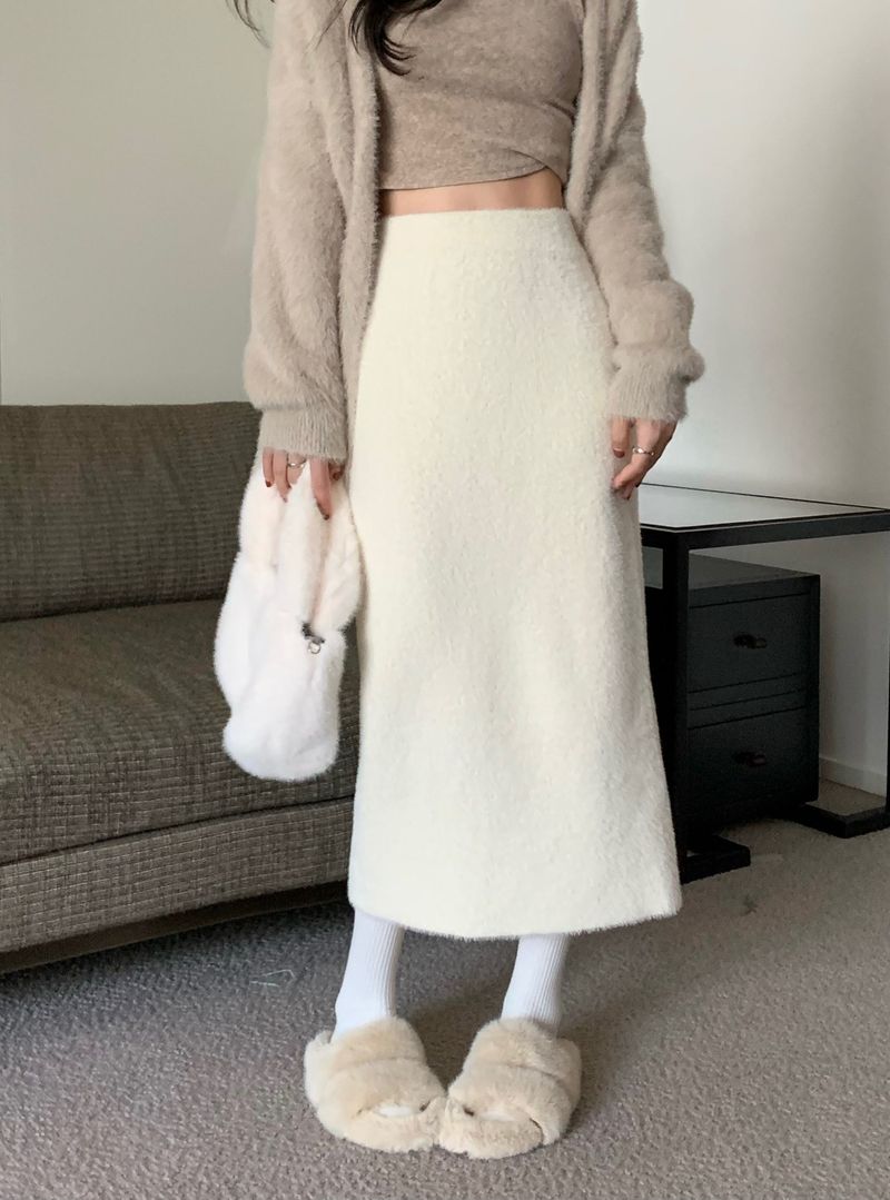 tube droit en fourrure de vison avec sensation de paresse, taille haute tricoté doux long automne nouveau style, sensation de suspension_voghion.com