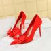 18249-H33 Korean Fashion Banquet Thin Heels, Shallow Mouth, Pointed Water Diamond Bow, High Heel Single Shoes For Women_voghion.com