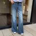 Micro-Pull-Jeans für Damen, Herbst 2025, neue koreanische Version, hoch tailliert, dünn und vielseitig, Retro-Waschung, blaue Hose mit weitem Bein_voghion.com