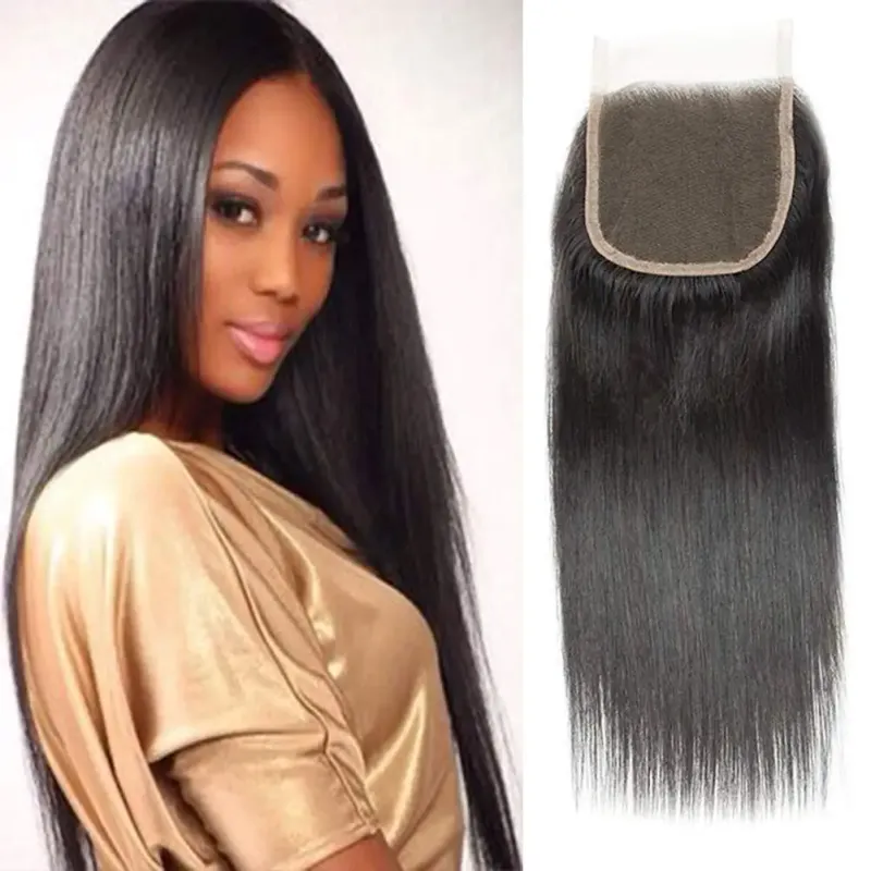 Brazilian Straight Human Hair Front Lace Closure 4x4 Free Part_voghion.com