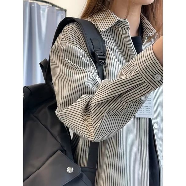 Camicia a righe estiva di alta qualità, casual e fresca, ampia e a maniche lunghe, marchio alla moda per adolescenti_voghion.com