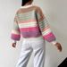 Women's Colorblock Knit Cardigan Rainbow Striped Oversized Sweater With Lantern Sleeves Soft V-Neck Open Front Casual Fall Winter Fashion_voghion.com