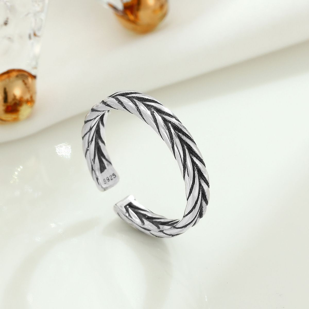 Anello aperto intrecciato in argento puro con motivo intrecciato, stile coreano, gioielli di moda per donna_voghion.com