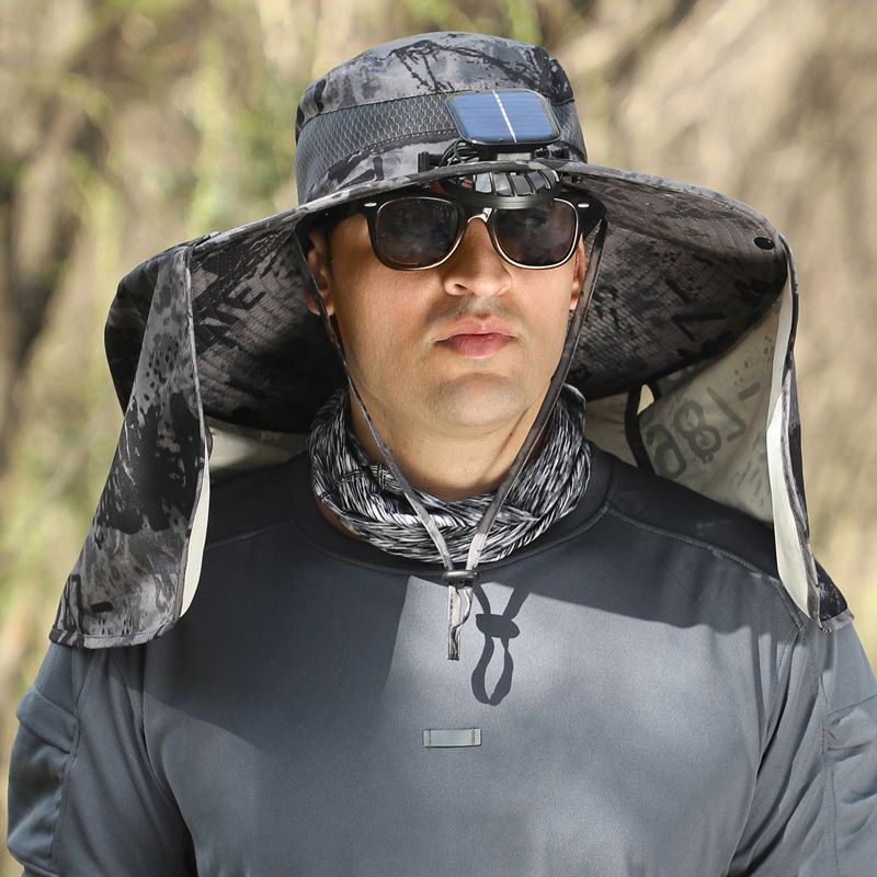 Solar-Powered Cooling Hat With USB Charging & Neck Cover - High-Speed Fan & UPF50+ Sun Protection For Fishing/Outdoor​_voghion.com