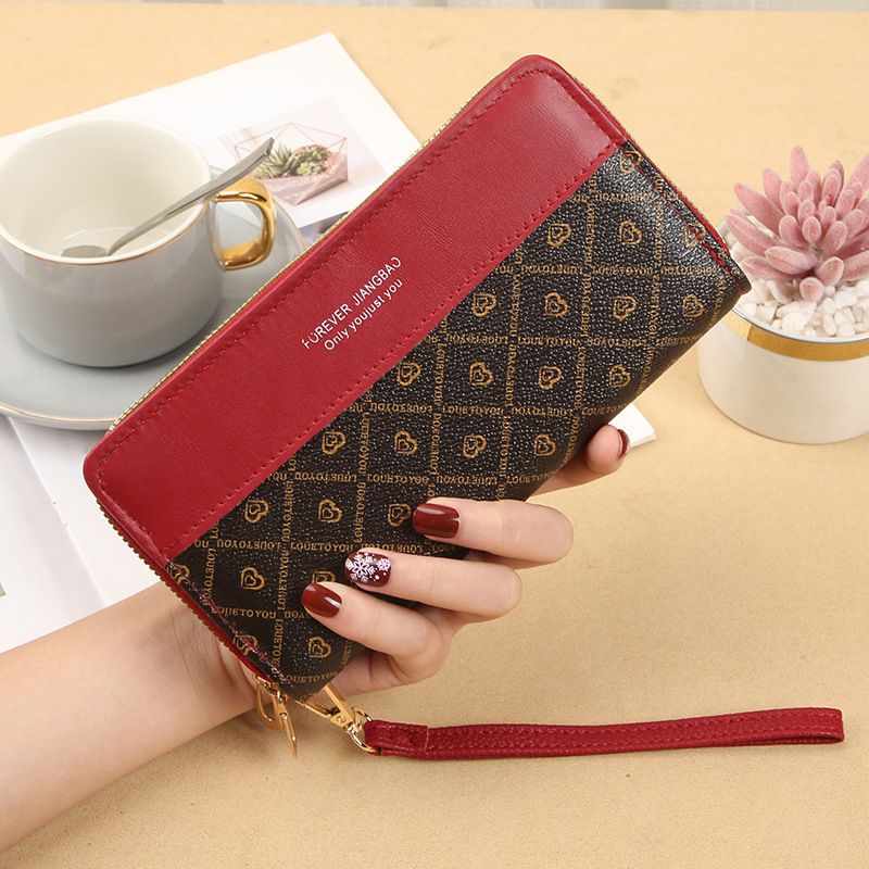 Neue stil damen doppel pull brieftasche farbe passende kupplung karte halter sommer vielseitig mode geldbörse weibliche handy tasche große kapazität_voghion.com