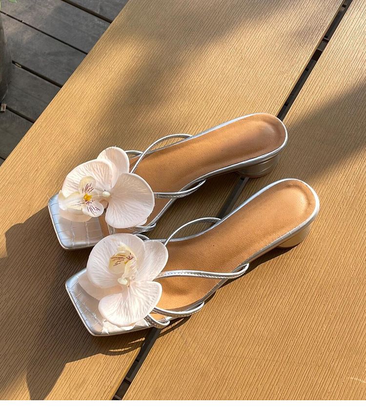 Women's Floral Square Toe Slides - Women's Chunky Heel Open Toe Sandals For Vacation_voghion.com