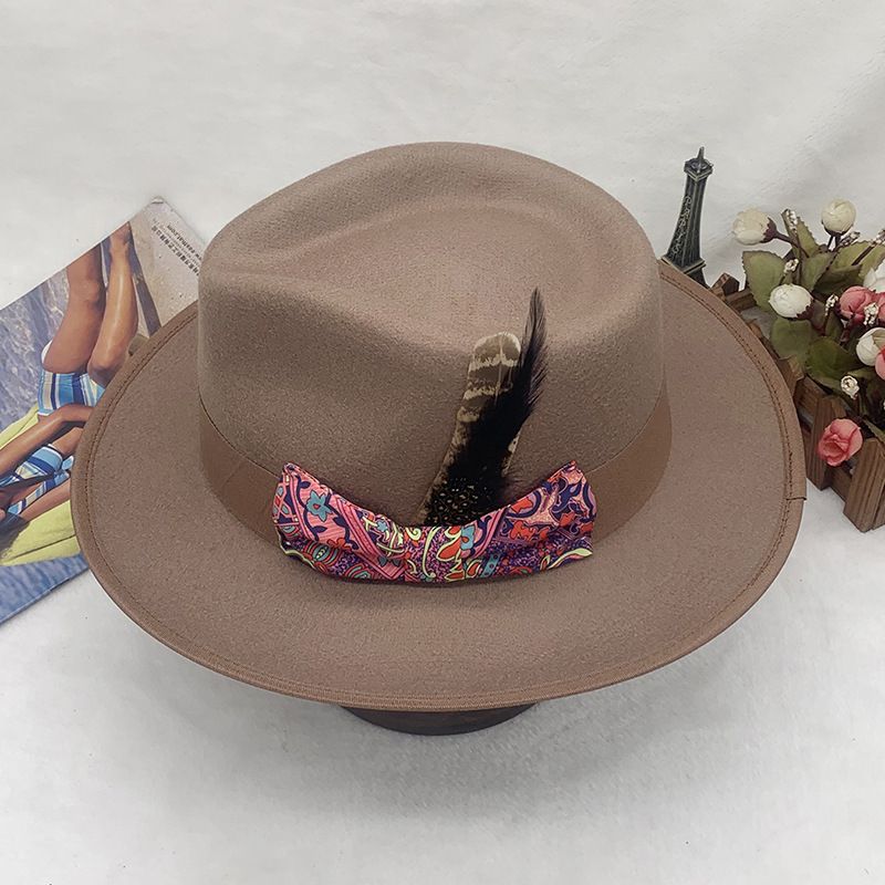 Men's and women's flower bow woolen jazz hat hot sale autumn-winter felt hat retro top hat_voghion.com