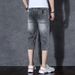 Denim-Sieben-Punkt-Länge, dünne, trendige Bermuda-Shorts für den Sommer, dehnbare, lockere Passform, lässige Haremshose für Herren_voghion.com