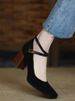Mary Jane Matte Leather Retro Cross Strap High Heels_voghion.com