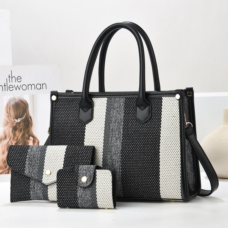 Borsa tote, set da tre pezzi, nuova moda, borsa a righe di grande capacità, borsa a tracolla, portafoglio versatile e porta carte_voghion.com