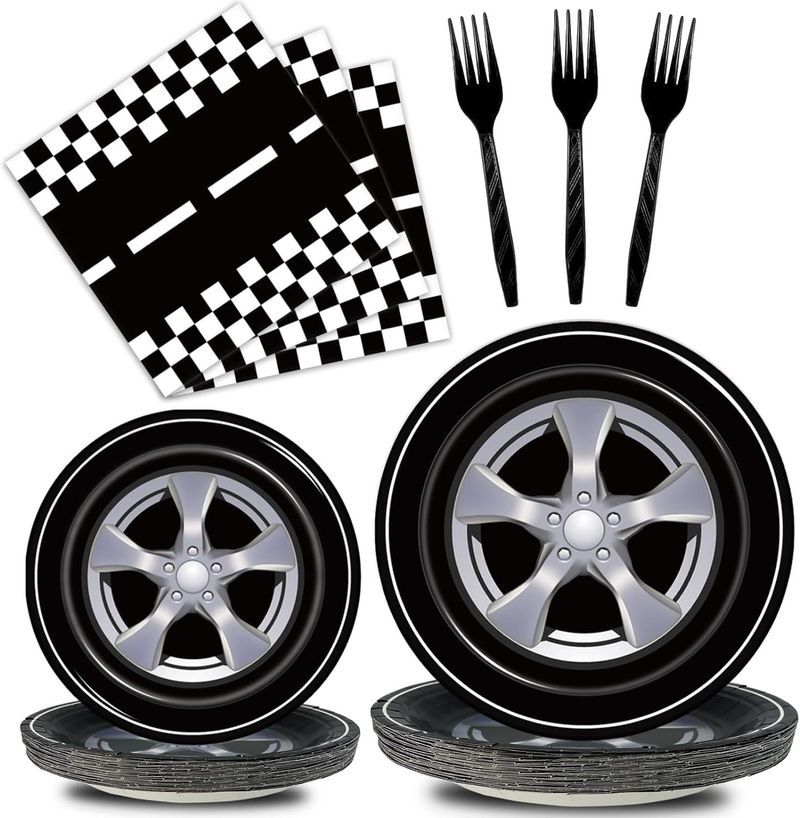 Decorațiuni DIY pentru petrecerea de Paște, anvelope alb-negru, set de consumabile pentru petrecere, sporturi de curse pentru băieți, farfurie de hârtie de unică folosință pentru ziua de naștere, pahar de hârtie absorbantă_voghion.com