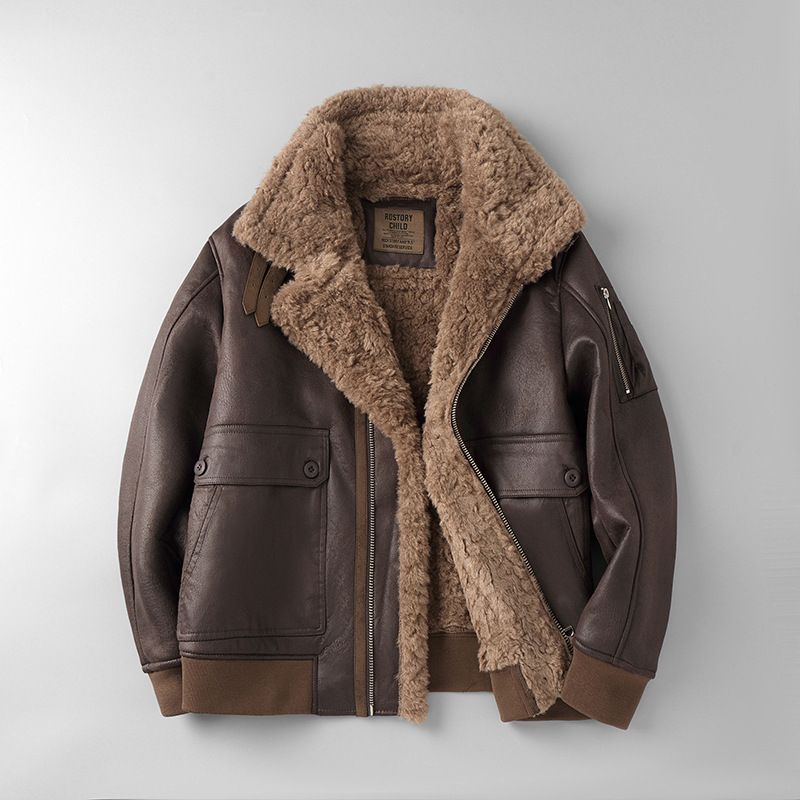 Herren-Bomberjacke mit Fleecefutter – Wintermantel mit Sherpa-Kragen und winddichtem Design (Kaffee/Senf, Größen M-3XL)_voghion.com